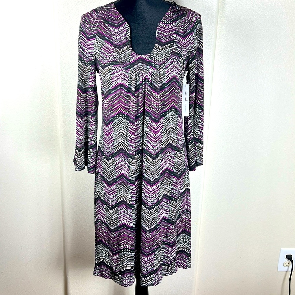 Laundry by Design Elegant Red Plum Multi Long Sleeve Dress | Size 6 | NWT